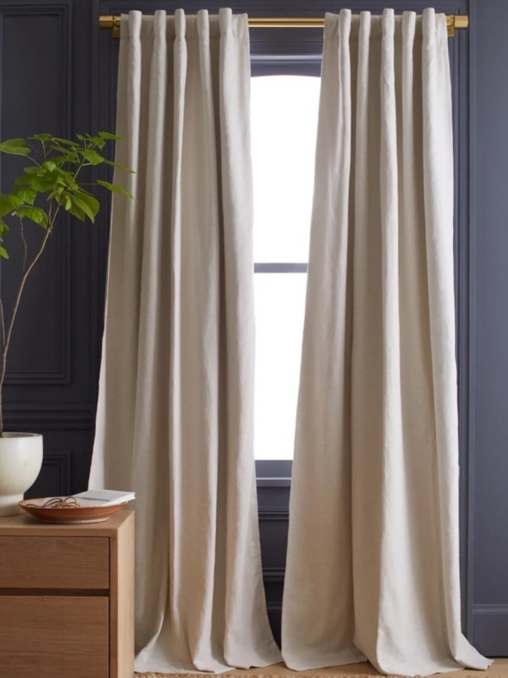 QUINCE Set Of 2 48x108 Cotton Slub Room Darkening Curtains Natural 1187
